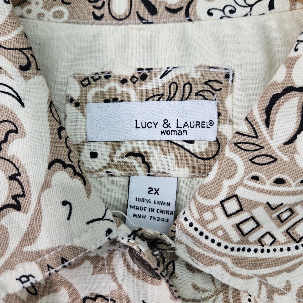 Anthropologie Lucy & Laurel Linen Jacket Womens 2X Paisley Boho Trucker Style - Picture 2 of 14